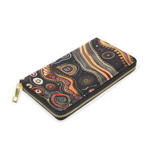 Portefeuille long et fin pour femmes, en cuir PU tribal aborigène australien, doublure en polyester, fermeture éclair personnalisée, impression personnalisée - Product Image 3