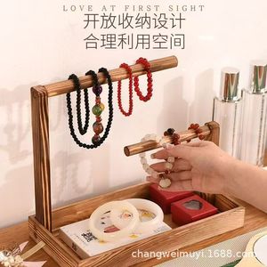 Wooden Jewelry Rack Double Layer Solid Wood Bracelet Necklace Display <b>Stand</b> Storage Organizer Natural Color - Product Image 3
