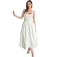 Robe longue vintage pour femme, style Empire, unie, à volants, pour fêtes et occasions spéciales, col licou, idéale pour les vacances d'été – Grande Vente