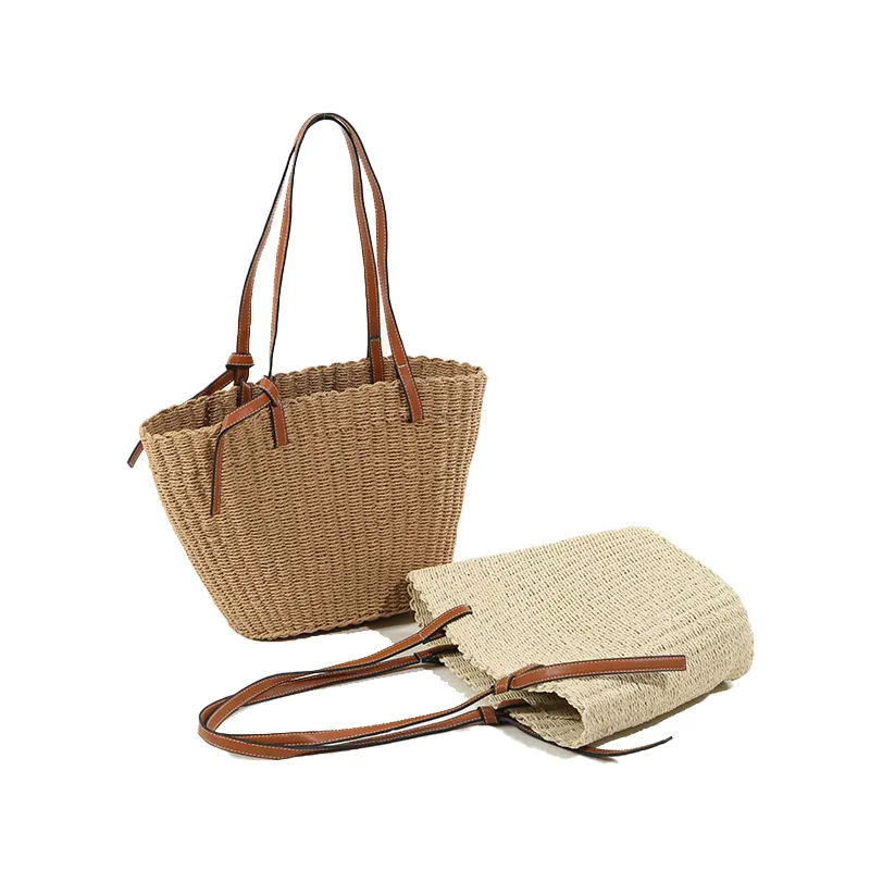 Borsa da spiaggia di paglia di alta qualità borsa all'ingrosso in paglia lavorata a mano tote bag a spalla per le donne di grande capacità shopping bag