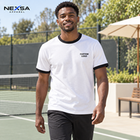 T-shirt Ringer Homme Blanc et Noir à Bordures Contrastantes Col Rond Manches Courtes Style Rétro Décontracté Personnalisable Logo Vente en Gros OEM Marque Privée