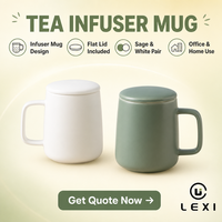 Mug à infuseur à thé en céramique avec couvercle, filtre en acier inoxydable, blanc, noir mat, corps rond, poignée carrée, pour le bureau, la maison, cadeau