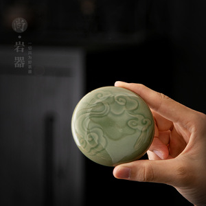 Support de couvercle en céramique céladon, rond, en bambou, avec motif nuage vert, pour théière en argile violette, ornement de table à thé réutilisable - Product Image 2