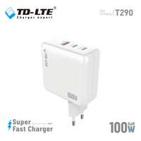 Chargeur rapide USB-C GaN 100W PD QC3.0 3 ports 2C1A Ignifuge pour ordinateur portable et téléphone Adaptateur secteur prise EU