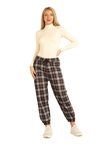 Pantalon sarouel en flanelle à carreaux, taille élastique, coupe ample, longueur cheville, tenue décontractée pour l'automne - Product Image 1