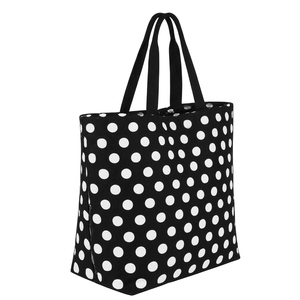 Bolsa de compras de lona reutilizable, plegable, de tamaño mediano, con logotipo personalizado, estilo geométrico retro para mujer, para viaje. - Product Image 4