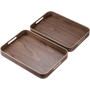 Ensemble de plateaux de service en noyer de 17 x 12 pouces avec poignées, pour lit, table basse, repas, petit-déjeuner, goûter - Product Image 1
