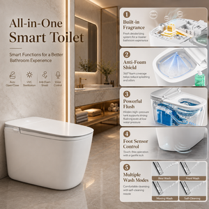 Vente en gros usine <span class=keywords><strong>WC</strong></span> intelligent monobloc en céramique avec bidet intégré, non électrique, IPX4, pour faible pression d'eau, pour l'Asie du Sud-Est - Product Image 3