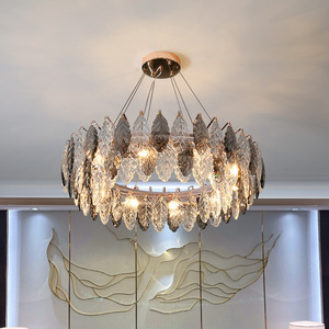<span class=keywords><strong>Lampadario</strong></span> a Foglia di Cristallo <span class=keywords><strong>Grigio</strong></span> di Alta Qualità, Decorazione Elegante e Moderna per Soggiorno - Product Image 6