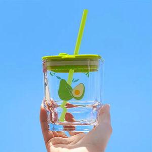450ml Transparent Handgrip Luxury Eco-Friendly Ceramic Coffee Straw Mug Lid Spoon Custom Logo Back School Strawberry - Product Image 2