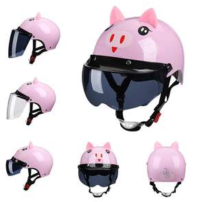 女性漫画3D耳動物フルシーズンハーフライディングヘルメットロングショートレンズ電動バイクヘルメット - Product Image 5