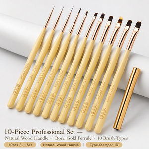 Streak Free Nylon Nail Brush 1 or 10Pcs Yellow Wood Handle Liner Flat Oval Non Shedding UV Gel Salon Manicure Tool <b>Set</b> - Product Image 5