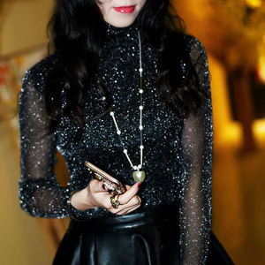 Áo Kiểu Cổ Tròn Cho Nữ Áo Kiểu Lưới Xuyên Thấu Gợi Cảm Áo Thanh Lịch Xuyên Thấu Dài Tay Áo Nữ Thời Trang - Product Image 3