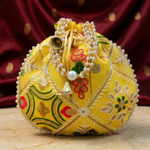 Designer Bohemian Silk Potli <b>Bag</b> Ladies Embroidered Clutch Handbag Polyester Cotton Lining Straps Decorative Evening Purse Gifts - Product Image 3