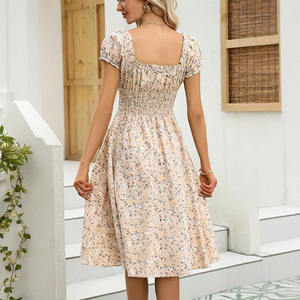 Robe mi-longue décontractée pour femme, nouvelle collection, style rétro, élégante et douce, à manches bouffantes et motif floral, idéale pour les sorties estivales <span class=keywords><strong>en</strong></span> ville - Product Image 2