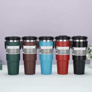 30oz Stainless Steel Vacuum Insulated Tumbler Water <b>Bottle</b> with Handle Leakproof Flip <b>Straw</b> for Presents - Product Image 2
