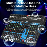 Mezclador de Audio Profesional con 6 Entradas de Micrófono, Efectos DSP de 24 Bits, Bluetooth, MP3, Grabación USB