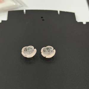 Par tallado en forma de flor Floral elegante de cuarzo rosa Natural para pendientes o tallado a mano coleccionable tallado en piedras preciosas de cuarzo rosa - Product Image 3