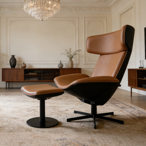Sillón Moderno de Cuero Marrón con Reposapiés, Cómodo Sillón Giratorio Ergonómico para Sala de Estar, Asiento de Lujo para Descanso - Product Image 5