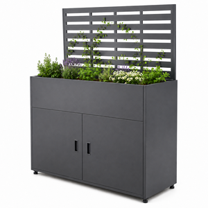 Galvanized Steel <b>Planter</b> <b>Box</b> With Storage Cabinet Built-In Trellis Raised Garden for Climbing Plants Patio OEM Wholesale - Product Image 1