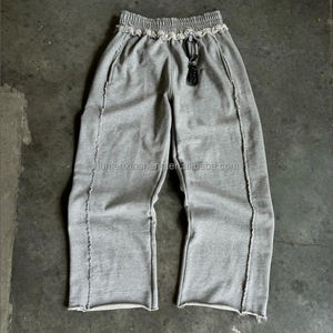 Calças de Moletom Masculinas com Cintura Alta, Perna Larga, Estilo <span class=keywords><strong>Baggy</strong></span>, Desgastadas, em French Terry, de Alta Qualidade, com Logotipo Personalizado - Product Image 1