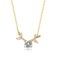 Collier en argent S925 plaqué, motif feuille de vigne et bois de cerf, pendentif délicat et frais pour femme, idéal pour le quotidien, tendance actuelle