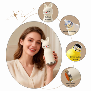 ขวดน้ำเก็บความร้อนสุญญากาศสำหรับเด็กแบบขายส่ง ขนาด 400 มล. พร้อมฝาปิดซิลิโคนลายสัตว์น่ารัก - Product Image 3
