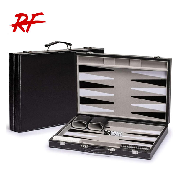 Сшитый черный кожаный чехол Deluxe Backgammon Set