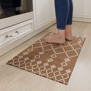 Tapis de cuisine rectangulaire à motif géométrique, antidérapant, en polyester et coton, marron, design grille étoilée, tapis de sol pour cuisine - Product Image 1