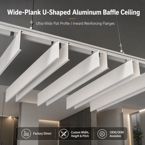 Plafond suspendu en aluminium à lattes larges en forme de U, panneau métallique moderne pour bureau - Product Image 1