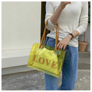 Mode grand sac fourre-tout en PVC Transparent multicolore Ins Style sac à main cadeau sac à provisions en plastique avec Logo et dire quelques mots - Product Image 5