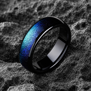 Anillo de banda de eternidad JLM al por mayor de acero inoxidable galvanizado antideslustre con diseño de arena movediza cósmica de galaxia para hombres, mujeres y unisex, para boda - Product Image 1
