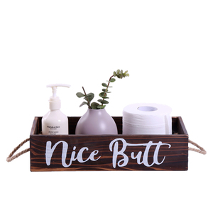 <strong>Nice</strong> <strong>Butt</strong> Decorative Wood Box Toilet Paper Holder Wooden Planter Box with Rope Handles Toilet Tank Tray for Bathroom and Toilet - Product Image 1