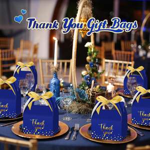 Boîtes cadeaux en papier avec ruban et poignées, impression dorée, pour remise de diplôme, baby shower, fête de fin d'année (bleu royal) - Product Image 5