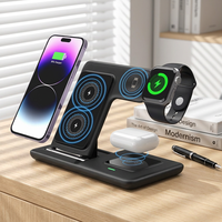 Chargeur sans fil magnétique pliable 3-en-1 15W PD de haute qualité avec support de bureau en plastique pour montre connectée et microphone