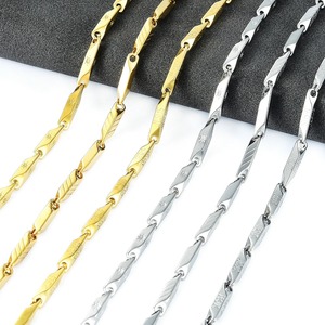 Collier en acier inoxydable de 3 mm de large, couleur or/argent, haute qualité, pour hommes et femmes, chaîne à maillons en forme de barre de bambou, accessoire de bijouterie - Product Image 1