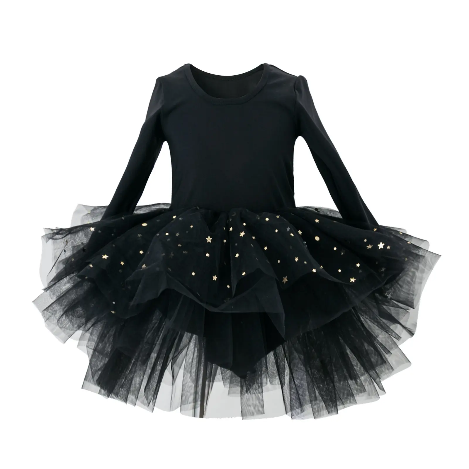 Q31124 Custom Leotards Long Sleeve star Sequin Tulle Ballerina Outfits Dancewear Girls Ballet Tutu Dresses