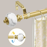 Tringle à Rideaux Longue Ajustable en Fer Doré de Luxe avec Embouts et Supports Classiques en Marbre, Tringle Métallique Robuste et Écologique