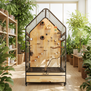 Jaula <span class=keywords><strong>de</strong></span> Lujo Transparente <span class=keywords><strong>de</strong></span> Vidrio Templado con Marco <span class=keywords><strong>de</strong></span> Acero al Carbono y Madera <span class=keywords><strong>de</strong></span> Caucho, Voladera Grande Móvil para Cría <span class=keywords><strong>de</strong></span> Palomas y Loros - Product Image 1