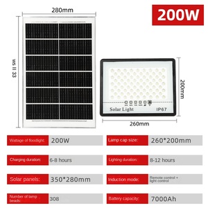 ไฟสปอตไลท์ LED สำหรับภายนอกอาคาร 100W-500W สำหรับใช้ในบ้าน ลานบ้าน พลังงานแสงอาทิตย์ ตัวเครื่องทำจาก ABS แสงสีขาวอบอุ่น อุณหภูมิสี IP68 สำหรับตกแต่งภูมิทัศน์ - Product Image 5