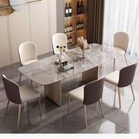 Ensemble table et chaises de salle à manger rectangulaire moderne en pierre frittée, pieds en métal, 6 places, écologique, imperméable, mobilier de maison pour hôpitaux