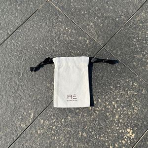 Custom Logo Printed Jewelry <b>Pouch</b> Small Cotton <b>Drawstring</b> Bag With Black Ribbons - Product Image 2