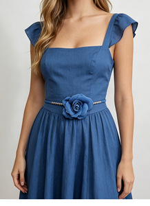 Ceinture de taille bohème vintage en jean bleu avec fleurs, chaîne de taille pour <span class=keywords><strong>plage</strong></span> et bikini, décoration Cinturon De Flores - Product Image 6