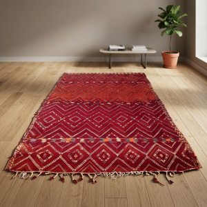 Alfombra Tribal Roja Geométrica Marroquí, Rectangular, Hecha a Mano, de Lana con Nudos, Base de Yute, Decoración para Sala de Estar - Product Image 3