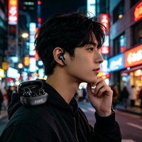 Earbuds TWS Open Ear Bluetooth 6.0, Earbuds Nirkabel Bluetooth Gaming Latensi Rendah, Headphone Konduksi Tulang untuk Berlari