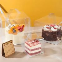 Vente en gros Emballage de cuisson Boîte à gâteau transparente avec poignée pour dessert d'anniversaire en plastique
