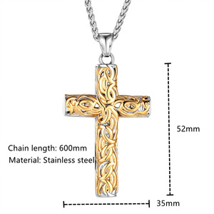 Celtic Pattern <b>Cross</b> Pendant Stainless Steel Two Tone <b>Men's</b> Necklace 60cm Everyday Wear - Product Image 4