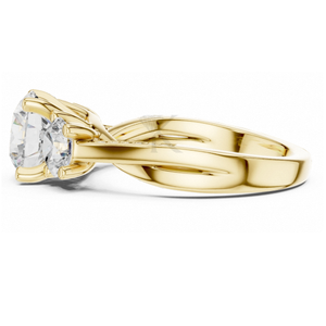 Anillo de compromiso de tres piedras con corte redondo, oro amarillo, diseño de vid retorcida, anillo de diamantes, promesa de pasado, presente y futuro, elegante para novias - Product Image 2
