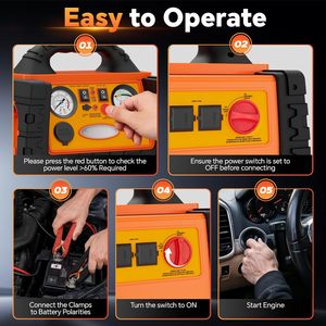 Démarreur de batterie 6-en-1 2000A, 20000mAh 12V pour voiture et bloc d'alimentation d'urgence - Product Image 2