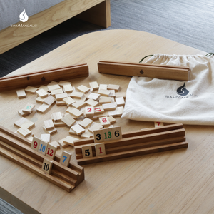 Match & Run : Wooden Number Tile Rummy Style Game Match Run Sliding Track Fast Matching Family Board Game Educational Toy - Product Image 1
